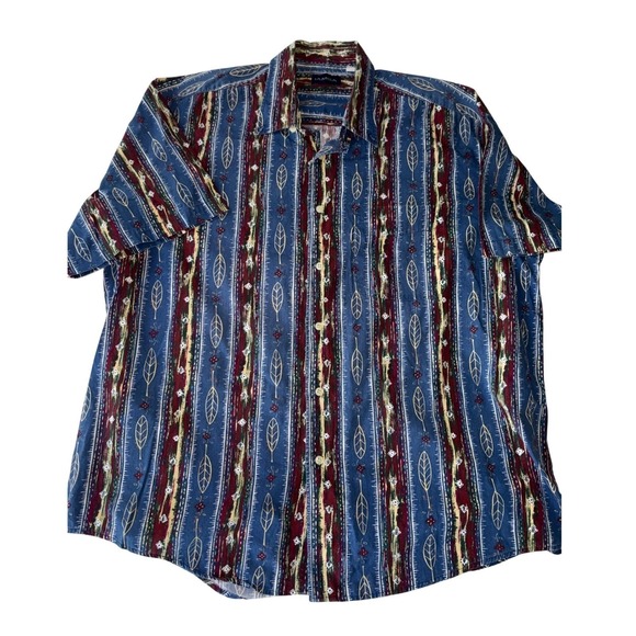 Vintage 90s IAMSA Southwestern Button Up Shirt XL‎ Blue Red Aztec Feather USA - Picture 2 of 6